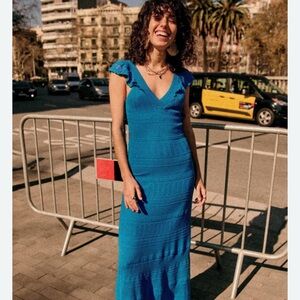 Sezane Blue Ruffled Dress